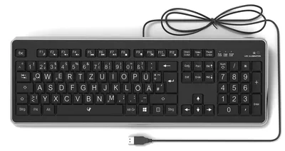 Produktbild von Deutsche Tastatur QWERTZ mit großen Buchstaben weißer LED-Beleuchtung und USB-Anschluss Für Senioren Kinder und Sehbehinderte Keyboard Computer-Zubehör