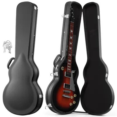 Produktbild von VEVOR E-Gitarrenkoffer für 39-Zoll-Les-Paul-Gitarren 108 cm Harschalenkoffer, Gitarrenkoffer aus Holz mit Schloss, Schaumstoffeinlage, Schlüsseln, Zubehörfach, Hartschalen-Formkoffer Schwarz