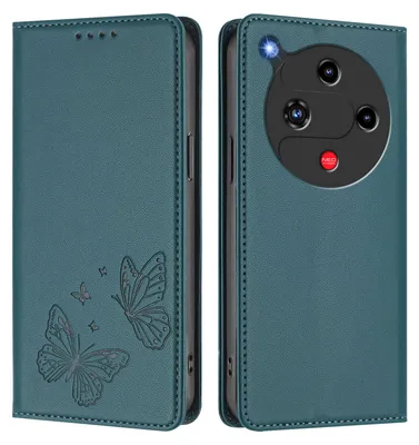 Image de Étui en cuir pour ZTE Nubia Focus 2, motif papillon, étui portefeuille à rabat avec support, vert