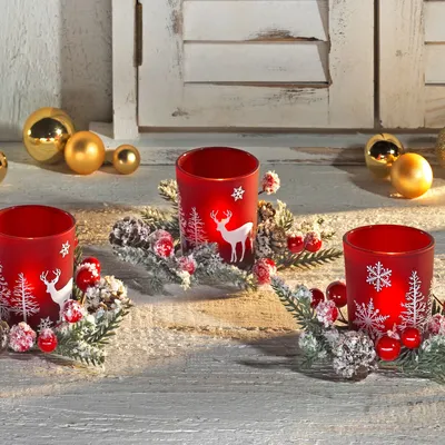 Produktbild von Weihnachtliche Teelichthalter, rot, 3 Stück