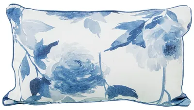 Rechteckkissen 45x10x45 cm, Blumenmuster blau-weiß, Polyester/Baumwolle