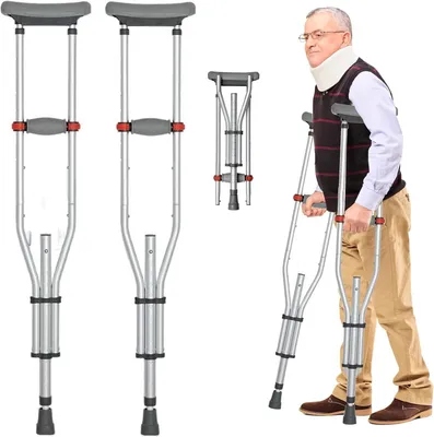 Imagen del producto de Muletas con reposabrazos, de aluminio, con altura ajustable, plegables, con una capacidad de carga de 150 kg, para facilitar la movilidad