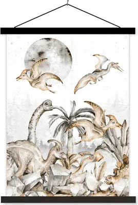 Produktbild von MuchoWow® Textilposter Dinosaurier - Dschungel Dekoration - Kinder - Kinder - Kinder 90x120 cm mit schwarzem Rahmen - Dekoration