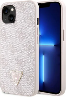 Produktbild von Guess Polyurethan4G Strass Triangle Metal Case iPhone 15 pink