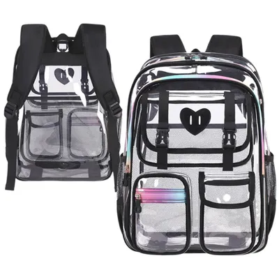 Produktbild von Groß Durchsichtiger Rucksack, Wasserdichte Schulrucksack für Schule, Konzerte, Sport, Schwarz