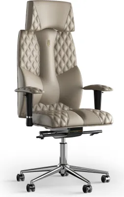 Produktbild von KULIK SYSTEM Business – Büro- und Heimstuhl mit patentierter ergonomisch geformter Rückenlehne und Sitzkissen – Ledernähte (Beige)