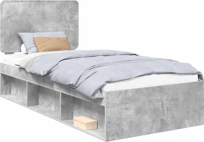 Image de Cadre de lit Gris Béton 75 x 190 cm Bois de pin massif