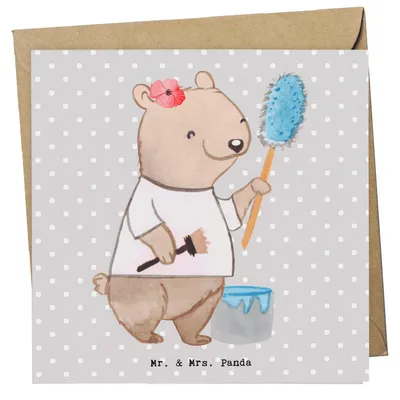 Produktbild von Mr. & Mrs. Panda Grußkarte Malerin Herz - Grau Pastell - Geschenk, Malerbetrieb, doppelkarte, Gesellenprüfung, Meisterprüfung, Jubiläum, anlasskarte, Maler, Renovieren