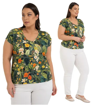 Produktbild von Moraj - Damenbluse Größe L - Bluse Baumwolle Bunt - Bluse kurzarm fur Damen - Bluse Blumenmuster V-Ausschnitt