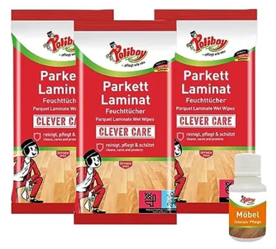 Produktbild von Poliboy 3er Parkett & Laminat Feuchttücher - Inklusive Möbel Probe - für Parkett- und Laminatböden - 6201501