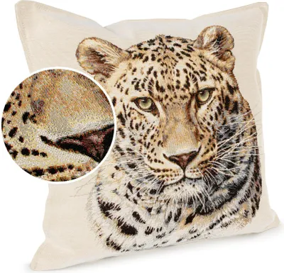 Dekokissen 45x45cm Kissenhülle mit Reißverschluss Sofakissen mit Füllung Leopard Gobelin, Hauptbild