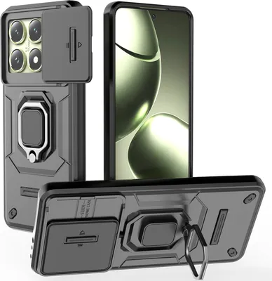 Obrázek produktu pro Pouzdro pro Xiaomi 14T dvouvrstvé pouzdro s posuvnou ochranou kamery a držákem prstenu, stojánek Černý