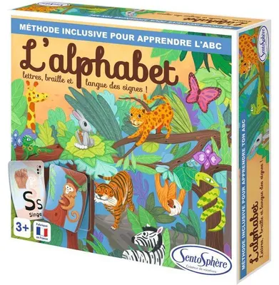 Produktbild von Gesellschaftsspiel Alphabet, Majuskel Minuskel Braille, Gebärdensprache, Lernspiel ab 3 Jahren, Inklusiv