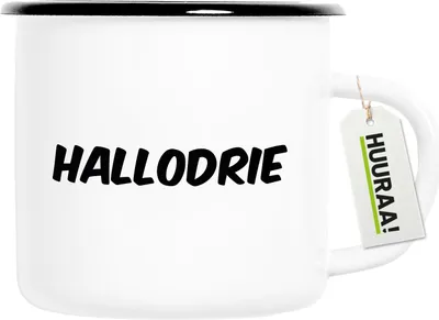 Produktbild von Huuraa Emaille Tasse Hallodrie Schriftzug 300ml Vintage Campingbecher Geschenkidee