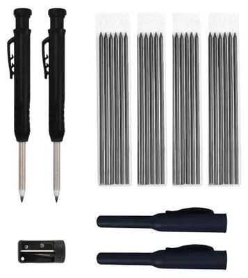 Zimmermannsbleistift-Set, 2 Stück, mit 24 Minen und Spitzer