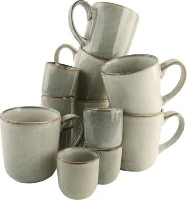 Produktbild von OTIX Koffeetassen-Set aus 12 Espressotassen 80ml Tassen 420ml Kaffeetassen Teetasse aus Keramik BEECH