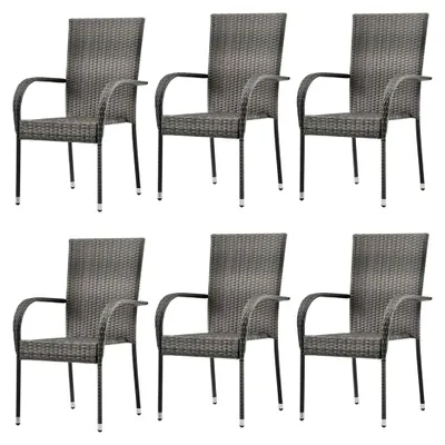 Produktbild von Stapelbare Gartenstühle aus Polyrattan - 6er Set, grau, 55,5 x 53,5 x 95 cm