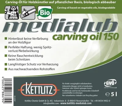 Produktbild von KETTLITZ-Medialub Carving Oil 150 -Kettenöl für Holzschnitzer - Kanister 5 Liter