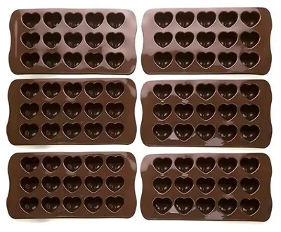 Image de Moule à gâteaux en silicone en forme de cœur, 6 pièces avec 15 cavités, idéal pour la confection de chocolats, de gelées, de bonbons et de glaçons.