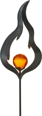 Produktbild von Star Trading 479-86 LED-Solarstab "Melilla", Flamme schwarzes Metall, orangef. Kugel,1 amber LED, ca. 85x17 cm, mit Solarpanel, incl. Akku, outdoor, Vierfarb-Karton"