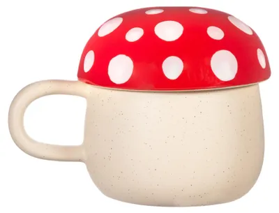 Roter Pilzbecher mit Deckel, Keramik, 1 Stück