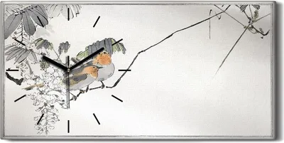 Produktbild von Dekor Leinwand Uhr Wandbilder 60x30 Malerei Asiatischer Zweig Tier Vogel - schwarze Hände