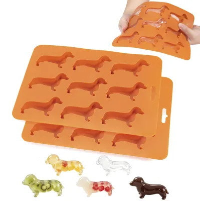2er-Set Silikon-Eiswürfelformen, Dackelform, 9 Fächer