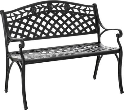 Image de Banc de jardin noir - 102,5 x 61 x 84 cm - Banc d'extérieur pour 2 personnes avec structure en aluminium et accoudoirs