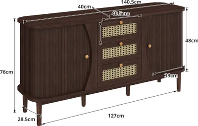 Image de okwish Buffet en rotin avec trois tiroirs et portes coulissantes – couleur bois