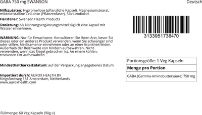 Obrázok produktu pre GABA 750 mg 60 vegetariánskych kapsúl Swanson Health Products