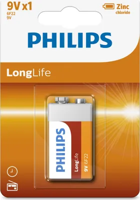 Obrázek produktu pro Philips LongLife Baterie 6F22L1B/10, Baterie na jedno použití, Zinko-uhlíkový, 9 V, 26,5 mm, 17,5 mm, 48,5 mm