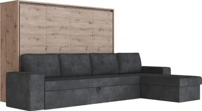 Produktbild von Schrankbett M2 Horizontal 140x200 mit Ecksofa Anthrazit Wildeiche