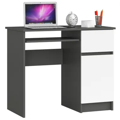 Produktbild von Computerschreibtisch – Schreibtisch – Bürotisch – Büroschreibtisch – PIKSEL – 90 cm – Graphit / Weiß – Computertisch mit Schublade und Tür rechts