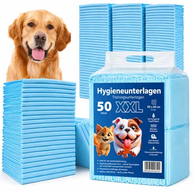 Produktbild von 50x Saugunterlagen für Hunde Welpen Trainingsmatten XXL 60x90 cm Blau, KI-generiertes Bild