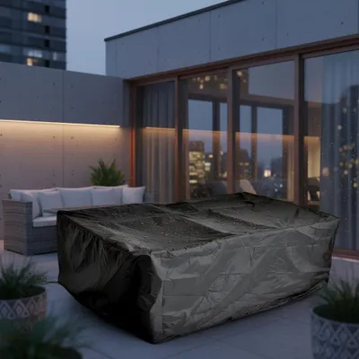 Produktbild von Mucola Schutzhülle Gartenmöbel Abdeckplane Abdeckhaube Garnitur Couch Sofa Tisch Wetterfest Schwarz - Rattan Lounge 262x192x70