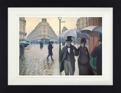 Obrázok produktu pre Gustave Caillebotte Zarámovaný obraz s jemným paspartovaním | Nástenné umenie | V ráme - Ulica v Paríži za daždivého dňa, 1877 (30 x 40 cm)