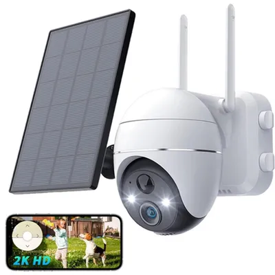 Produktbild von 3MP Überwachungskamera Aussen Akku Solar 2K PTZ WLAN Kamera Überwachung Außen mit Solarpanel PIR Bewegungsmelder Farbnachtsicht Sirene/Weißlichtalarm