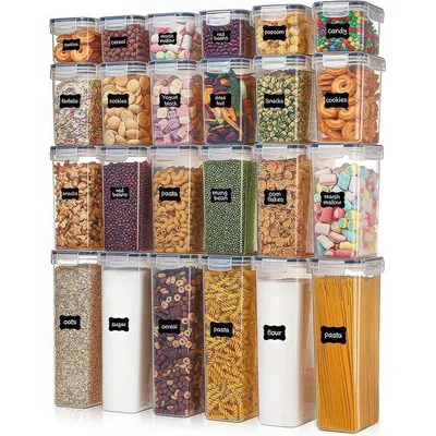 Produktbild von Vorratsdosen-Set 24-teilig mit 6×2,0-L-Boxen & 6 Gewürzdosen mit Streudeckel, stapelbar, luftdicht, BPA-frei, inkl. 3 Etiketten