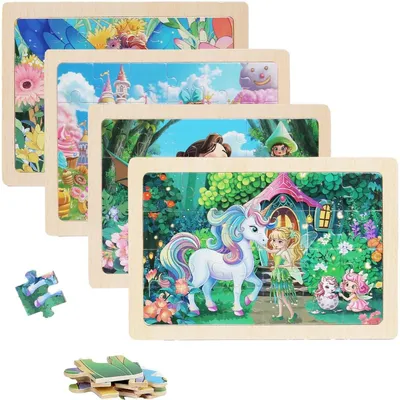 Productafbeelding van Houten puzzel, prinsessen, set van 4, educatief speelgoed, 24 stukjes, geschikt voor kinderen vanaf 3 jaar