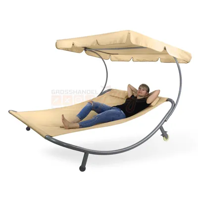 Produktbild von Palma Doppelliege Beige, Gartenliege mit verstellbarem Sonnendach, 205x185x180 cm