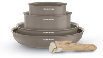 Produktbild von Kochgeschirr-Set – Geeignet für alle Herdarten, inklusive Induktion – ARTHUR MARTIN – AM9192 – Aluminium mit Keramikbeschichtung – 5-teilig – Taupe