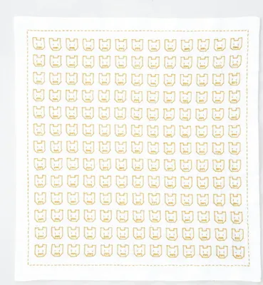 Produktbild von Stichset für die Technik "Hitomezashi" mit aufgedrucktem "Sashiko"-Muster, "Hana Fukin Bears", 34x34 cm, Original aus Japan