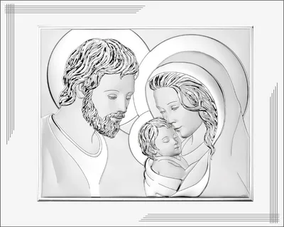 Image de Tableau argenté moderne de la Sainte Famille sur panneau blanc, 25 x 20 | Taille : 25 x 20 cm | Numéro d'article : VL871BI