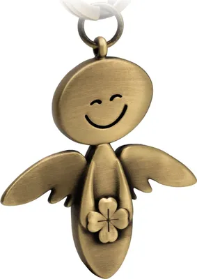 Produktbild von FABACH Schutzengel Schlüsselanhänger Smile mit Kleeblatt - Glücksengel aus Metall - Viel Erfolg Glücksbringer Auto Engel Anhänger - Geschenk Viel Glück