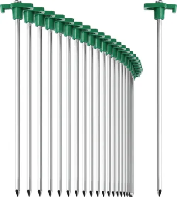 Produktbild von com-four® 24x Zelt-Heringe aus Stahl 250mm x Ø 7mm - lange und robuste Erdnägel mit Halterung aus Kunststoff - Felsboden-Hering für Camping und Outdoor - ideal für normalen und harten Boden