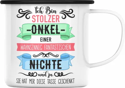 Produktbild von Trendation - Onkel Geschenk von Nichte Lustige Emaille Tasse Spruch Geschenke für Onkel Nichten Geschenkidee (Schwarz)