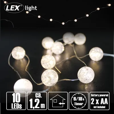 Produktbild von LED Kugellichterkette Acrylkugel Batterie Weihnachtsdeko 10 LEDs warmweiß Timer