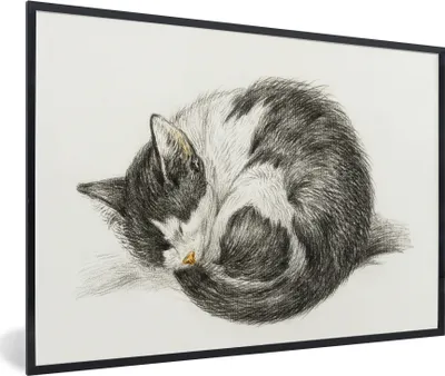 Produktbild von MuchoWow® MuchoWow® Gerahmtes Poster Schlafende Katze zusammengerollt - Gemälde von Jean Bernard 30x20 cm - Poster mit zchwarzem Bilderrahmen - Kunstdruck - Bild-Poster
