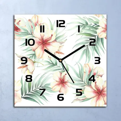 Produktbild von Wanduhr Echt-Glas-Küchenuhr Blumen Aquarell Quarz Lautlos 30x30 Deko Bilder