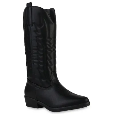 Produktbild von VAN HILL Damen Leicht Gefütterte Cowboystiefel Stiefel Stickereien Schuhe 839106, Farbe: Schwarz, Größe: 38